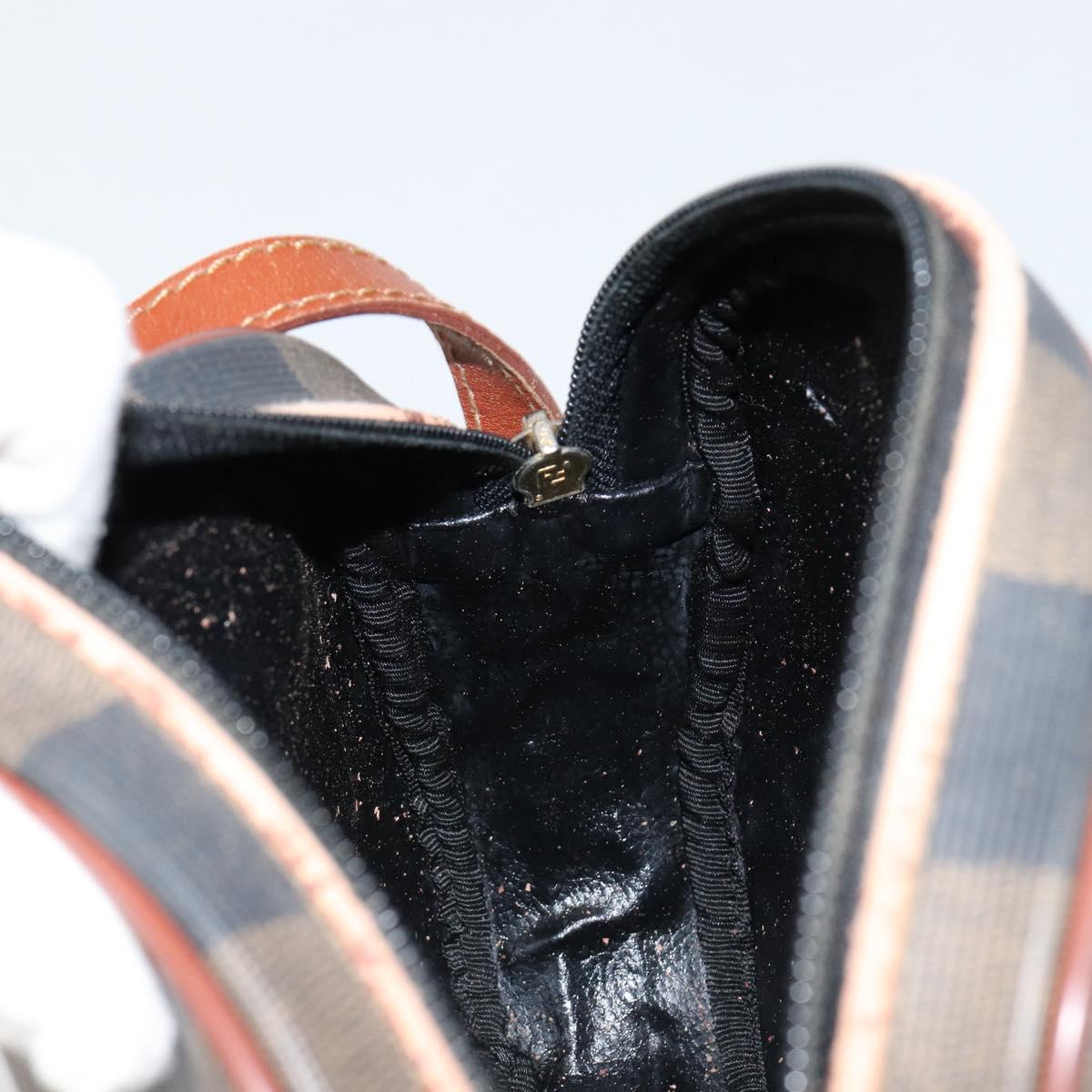 FENDI Pecan Canvas Shoulder Bag PVC Black Brown gold Auth ep11355