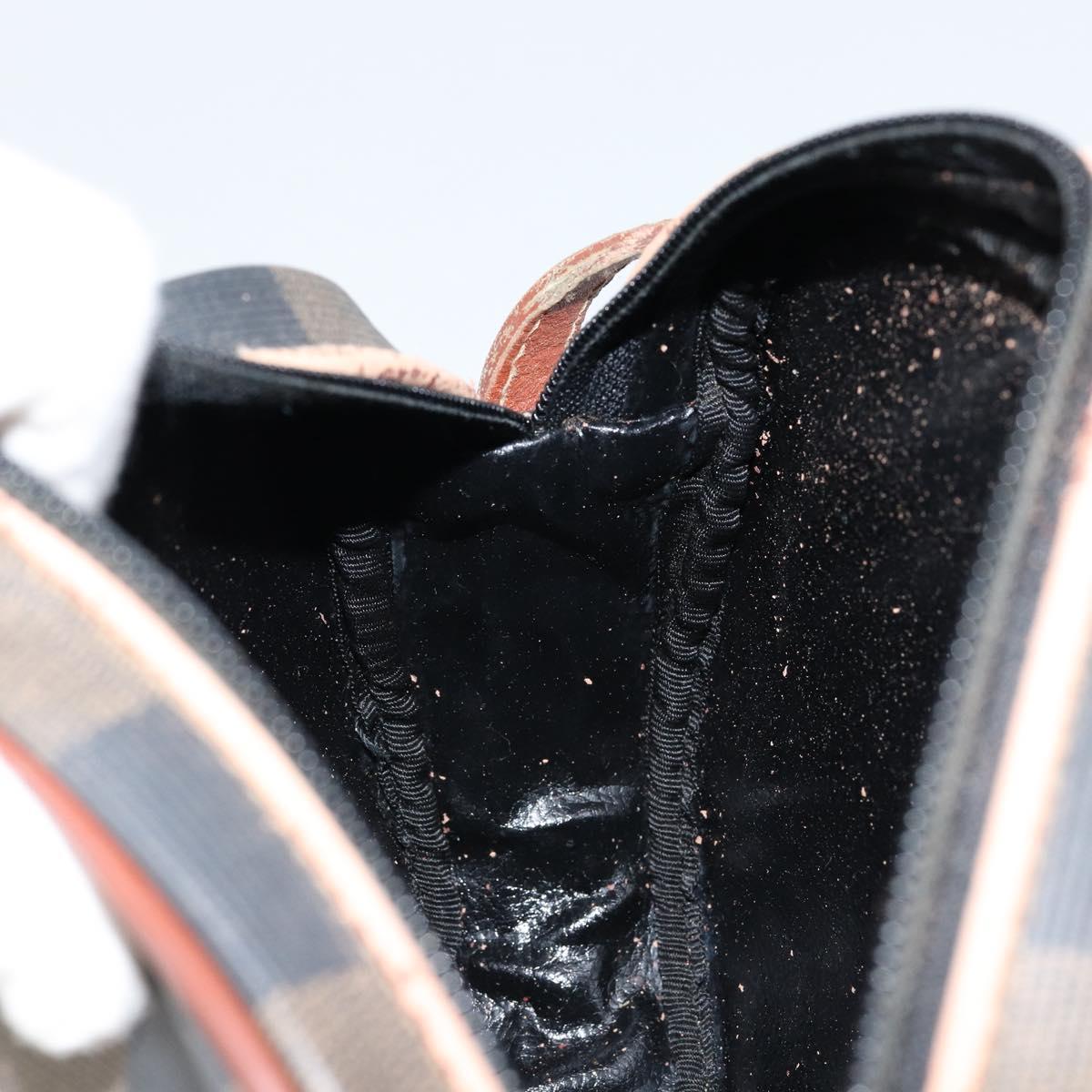 FENDI Pecan Canvas Shoulder Bag PVC Black Brown gold Auth ep11355