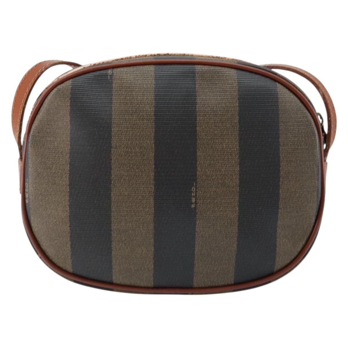 FENDI Pecan Canvas Shoulder Bag PVC Black Brown gold Auth ep11355