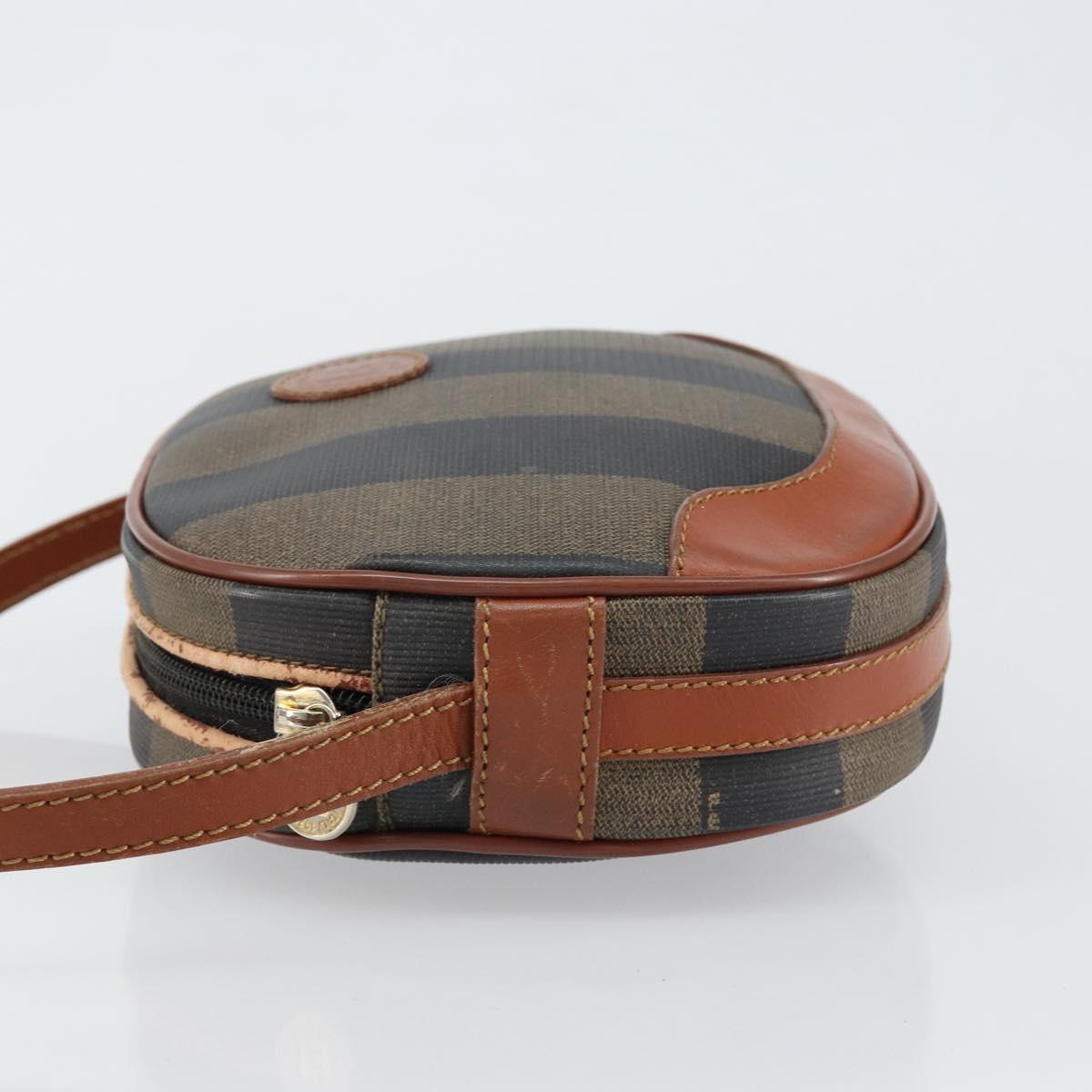 FENDI Pecan Canvas Shoulder Bag PVC Black Brown gold Auth ep11355