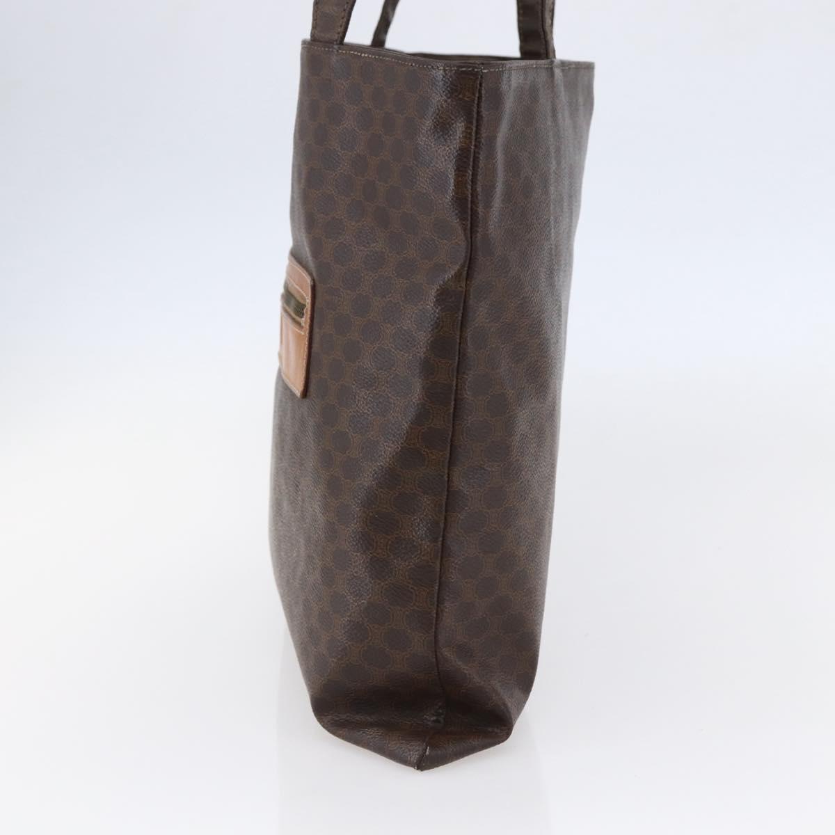CELINE Macadam Canvas Tote Bag PVC Leather Brown Gold Auth ep11356