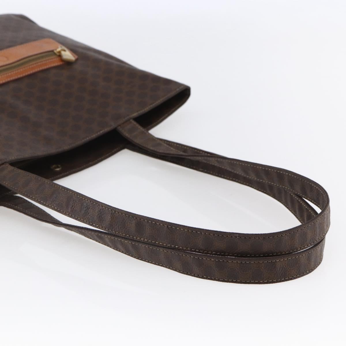 CELINE Macadam Canvas Tote Bag PVC Leather Brown Gold Auth ep11356