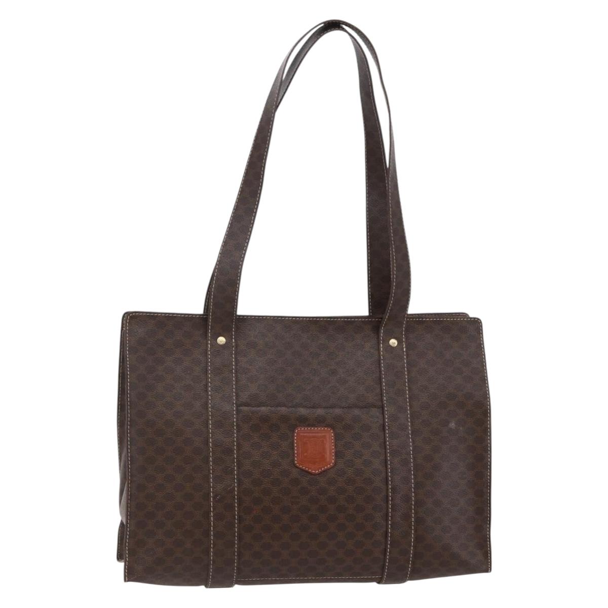 CELINE Macadam Canvas Tote Bag PVC Leather Brown Gold Auth ep11358