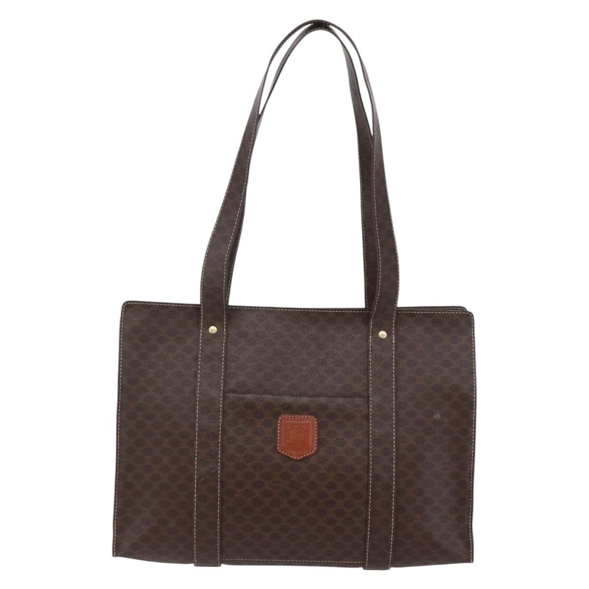 CELINE Macadam Canvas Tote Bag PVC Leather Brown Gold Auth ep11358