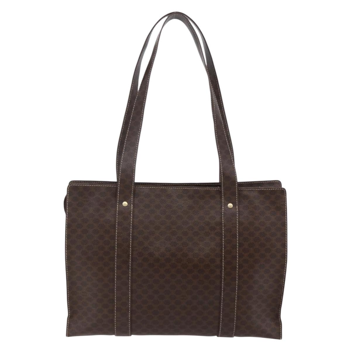 CELINE Macadam Canvas Tote Bag PVC Leather Brown Gold Auth ep11358