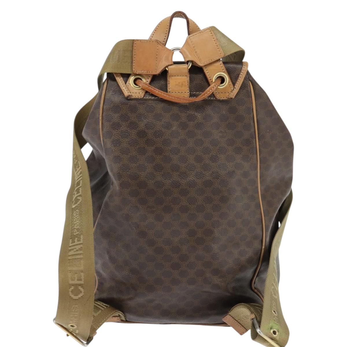 CELINE Macadam Canvas Backpack PVC Leather Brown Gold Auth ep11363