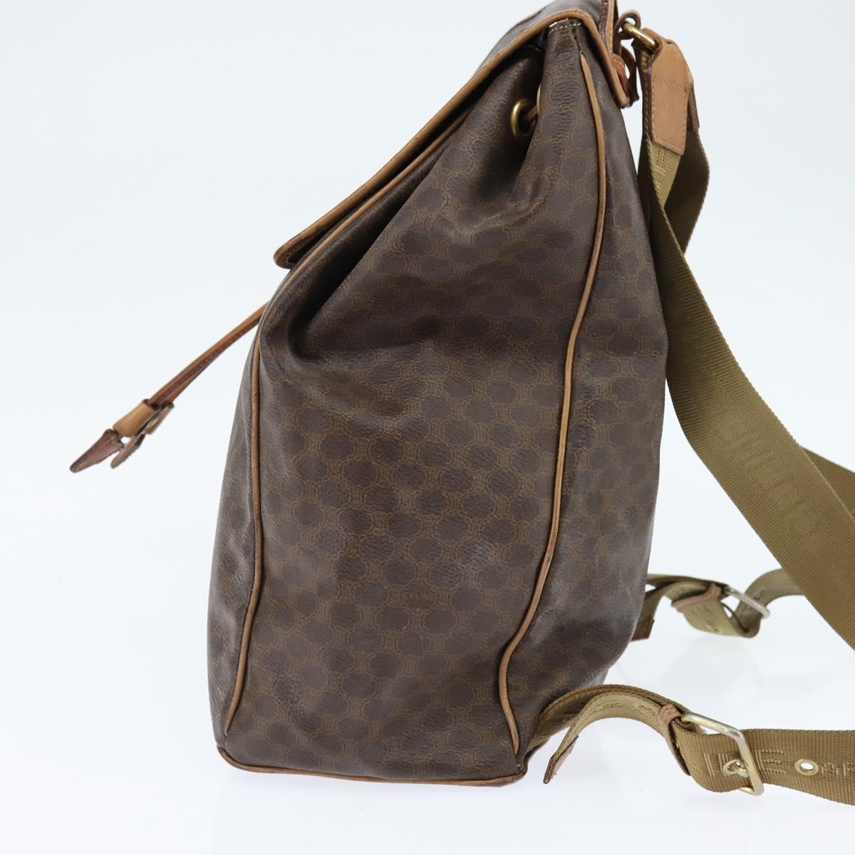 CELINE Macadam Canvas Backpack PVC Leather Brown Gold Auth ep11363