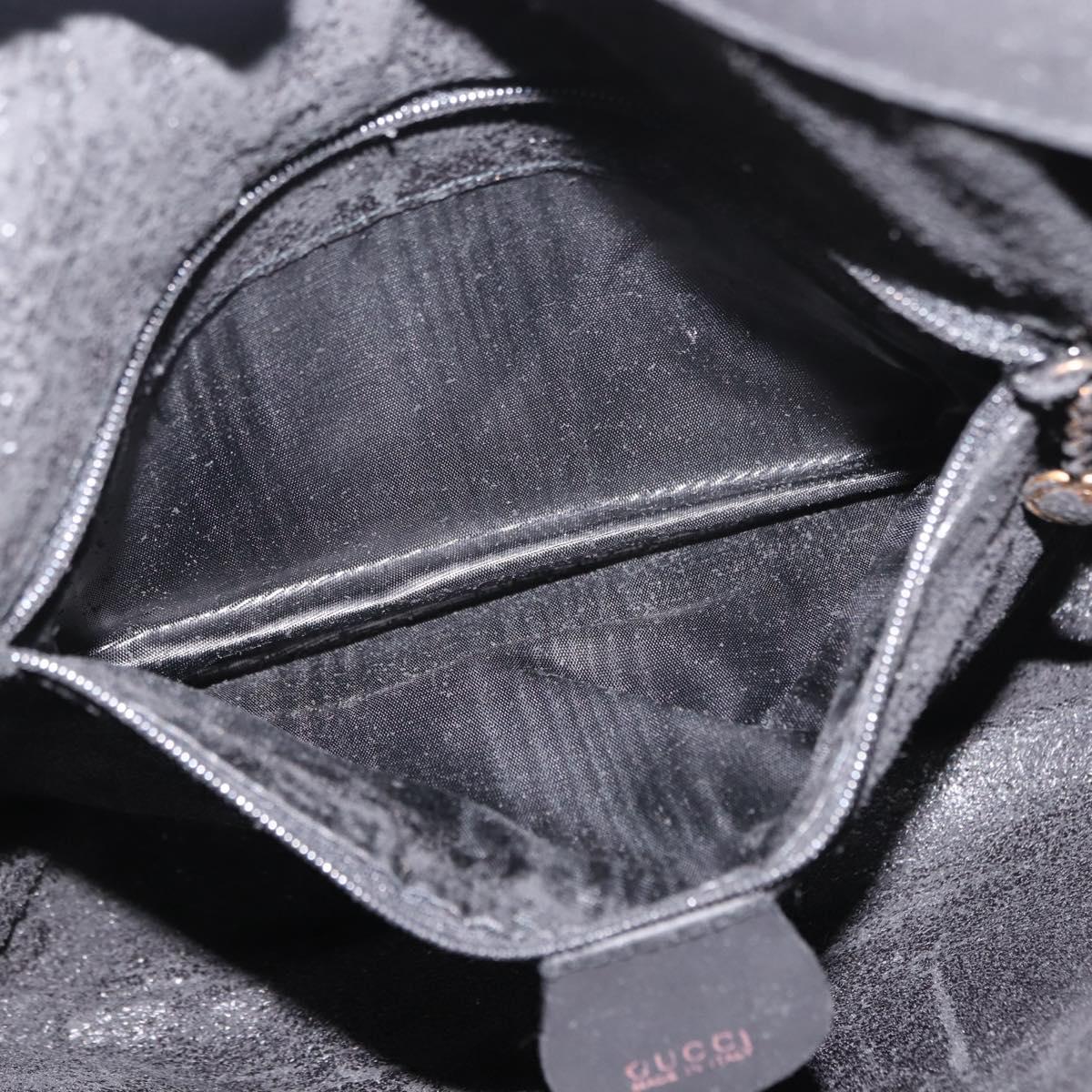 GUCCI Bamboo Shoulder Bag Suede Black Gold 001 1638 2615 Auth ep11372