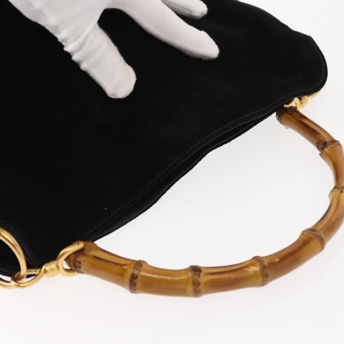 GUCCI Bamboo Shoulder Bag Suede Black Gold 001 1638 2615 Auth ep11372