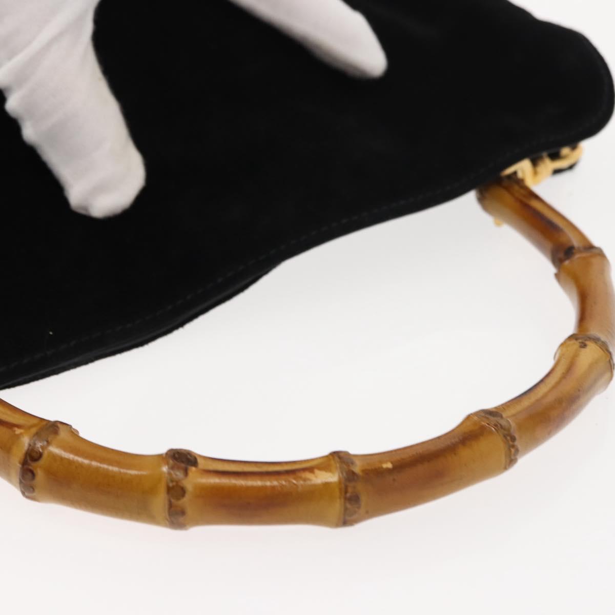 GUCCI Bamboo Shoulder Bag Suede Black Gold 001 1638 2615 Auth ep11372