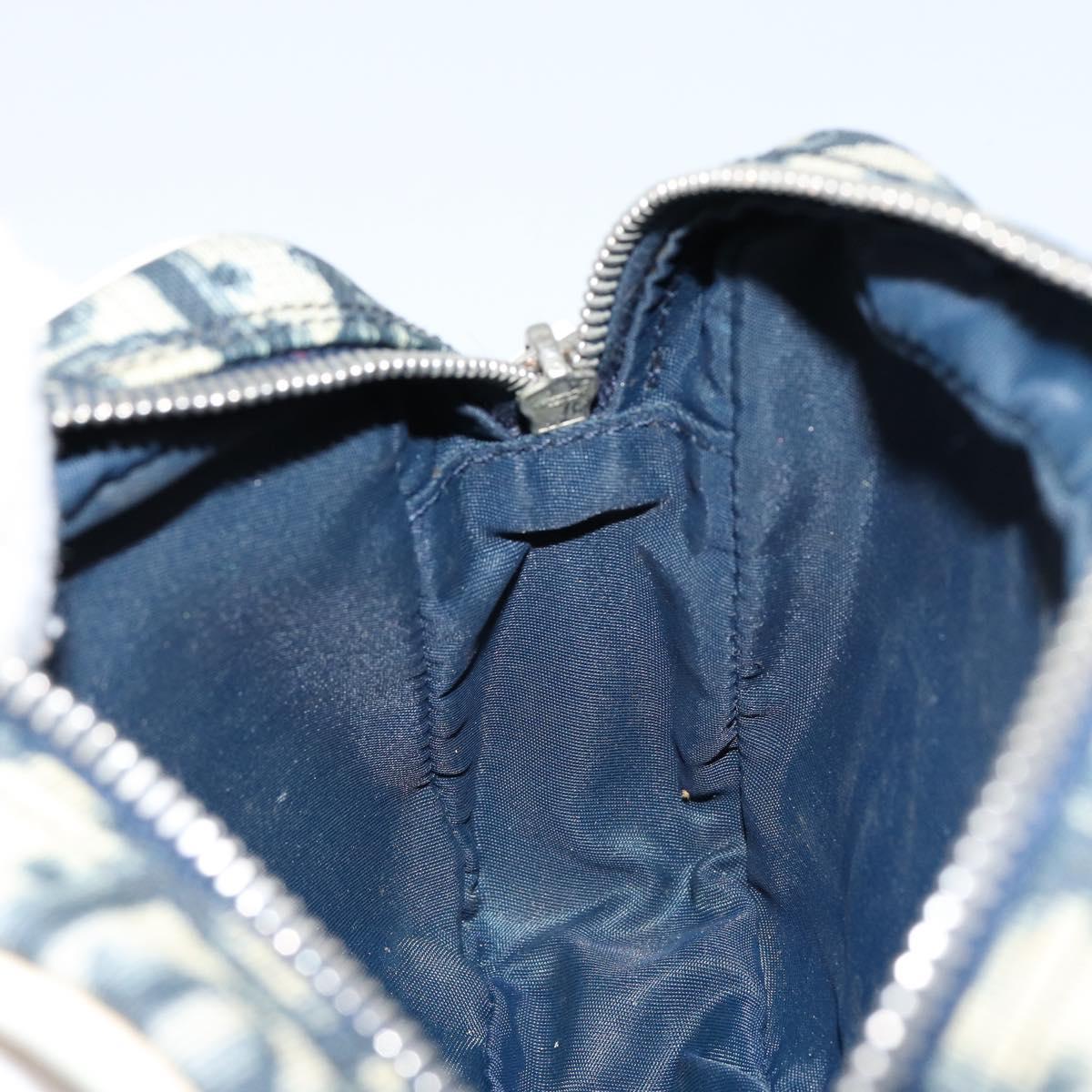 Christian Dior Trotter Canvas Pouch PVC Navy Silver Auth ep11381