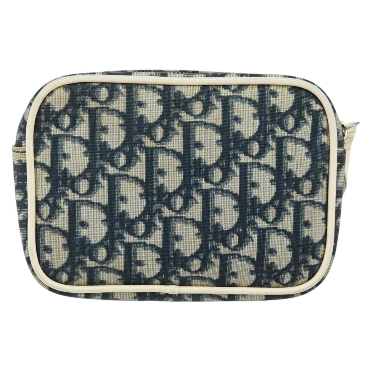 Christian Dior Trotter Canvas Pouch PVC Navy Silver Auth ep11381
