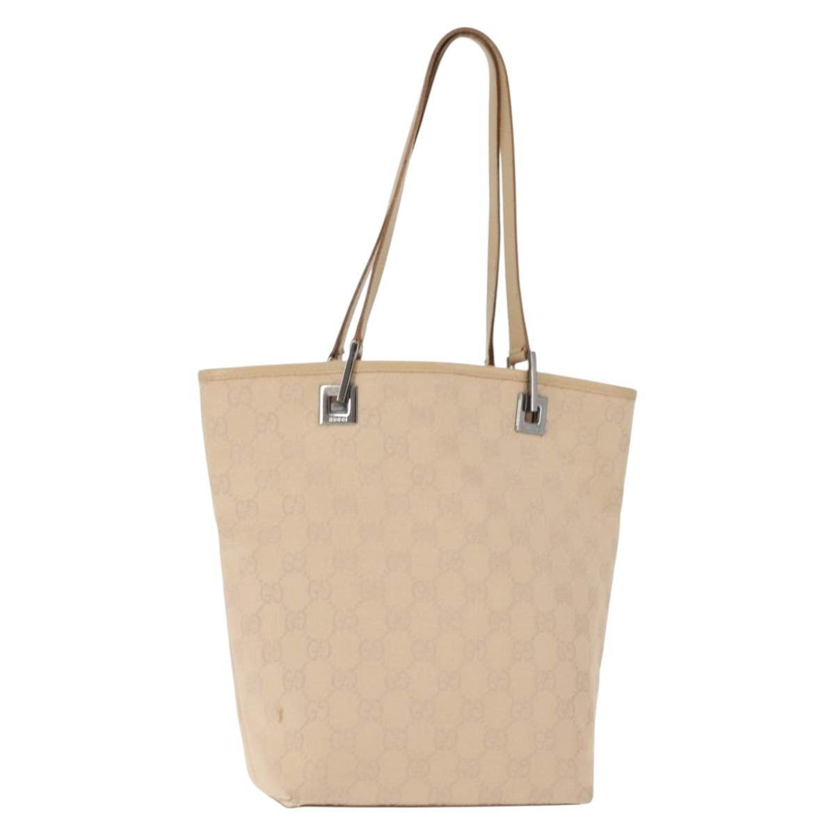 GUCCI GG Canvas Tote Bag Beige Silver 31244 Auth ep11382