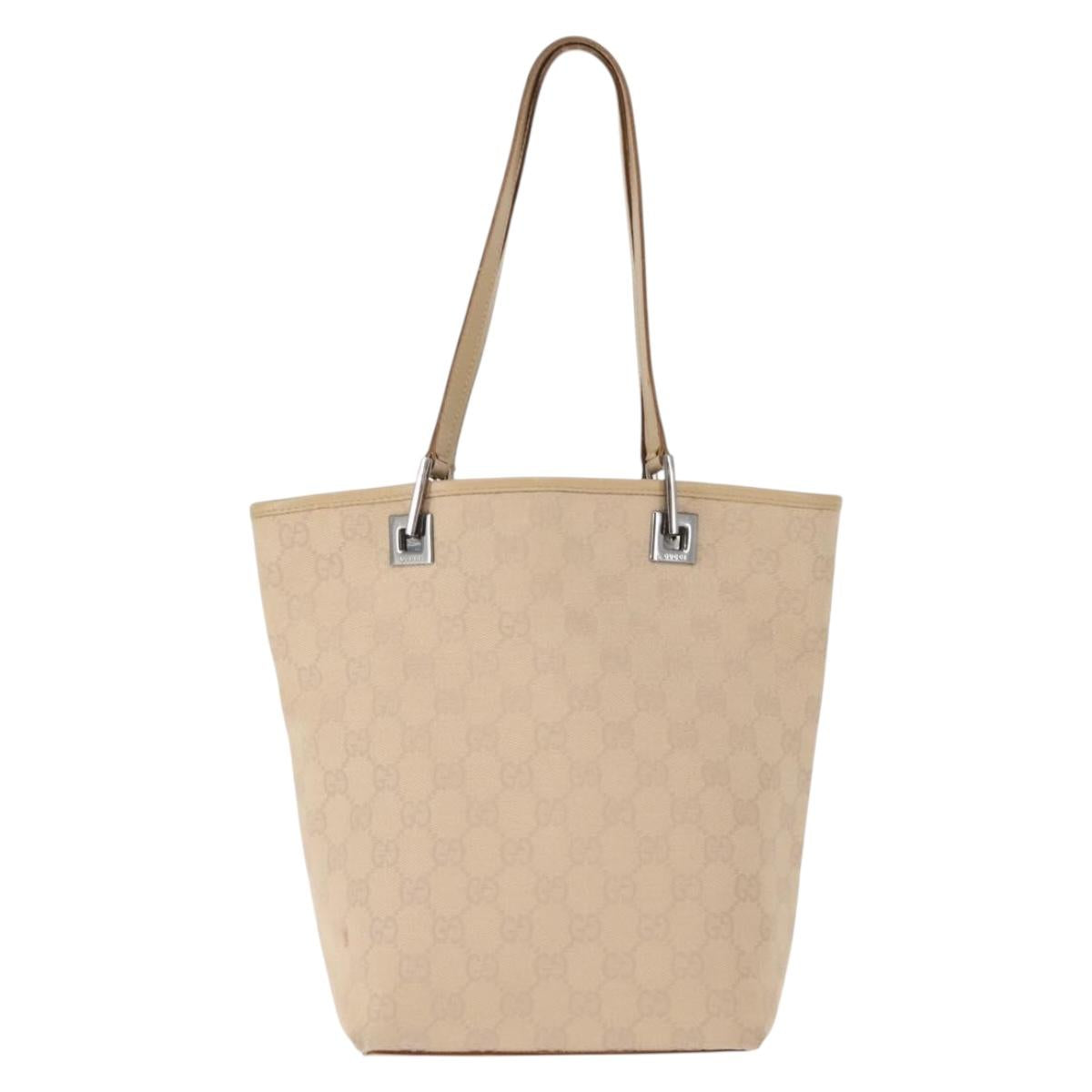 GUCCI GG Canvas Tote Bag Beige Silver 31244 Auth ep11382