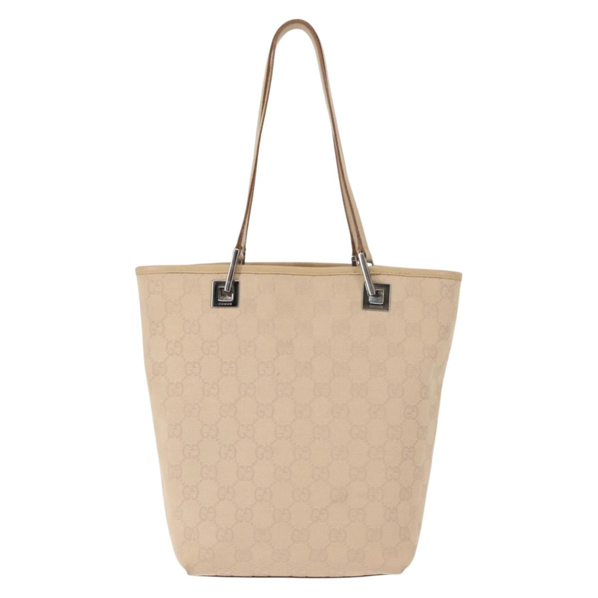 GUCCI GG Canvas Tote Bag Beige Silver 31244 Auth ep11382