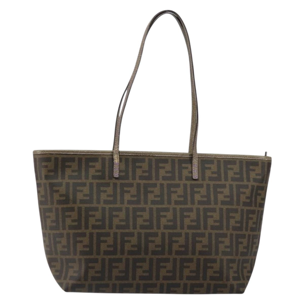 FENDI Zucca Canvas Tote Bag PVC Black Brown Auth ep11387