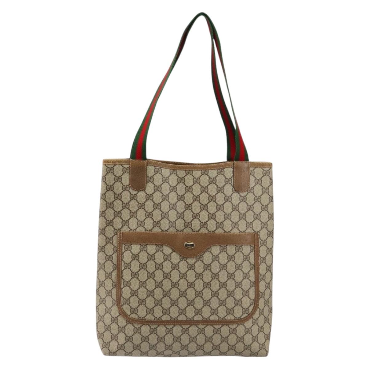 GUCCI GG Supreme Web Sherry Line Tote Bag PVC Beige 56 02 003 Auth ep11398