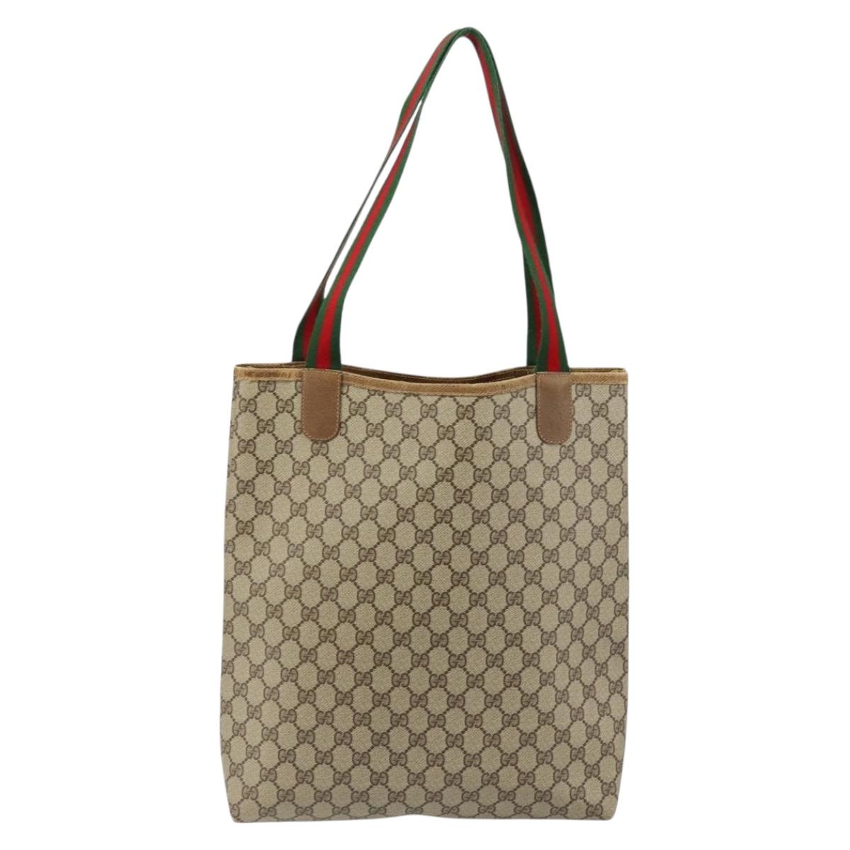 GUCCI GG Supreme Web Sherry Line Tote Bag PVC Beige 56 02 003 Auth ep11398