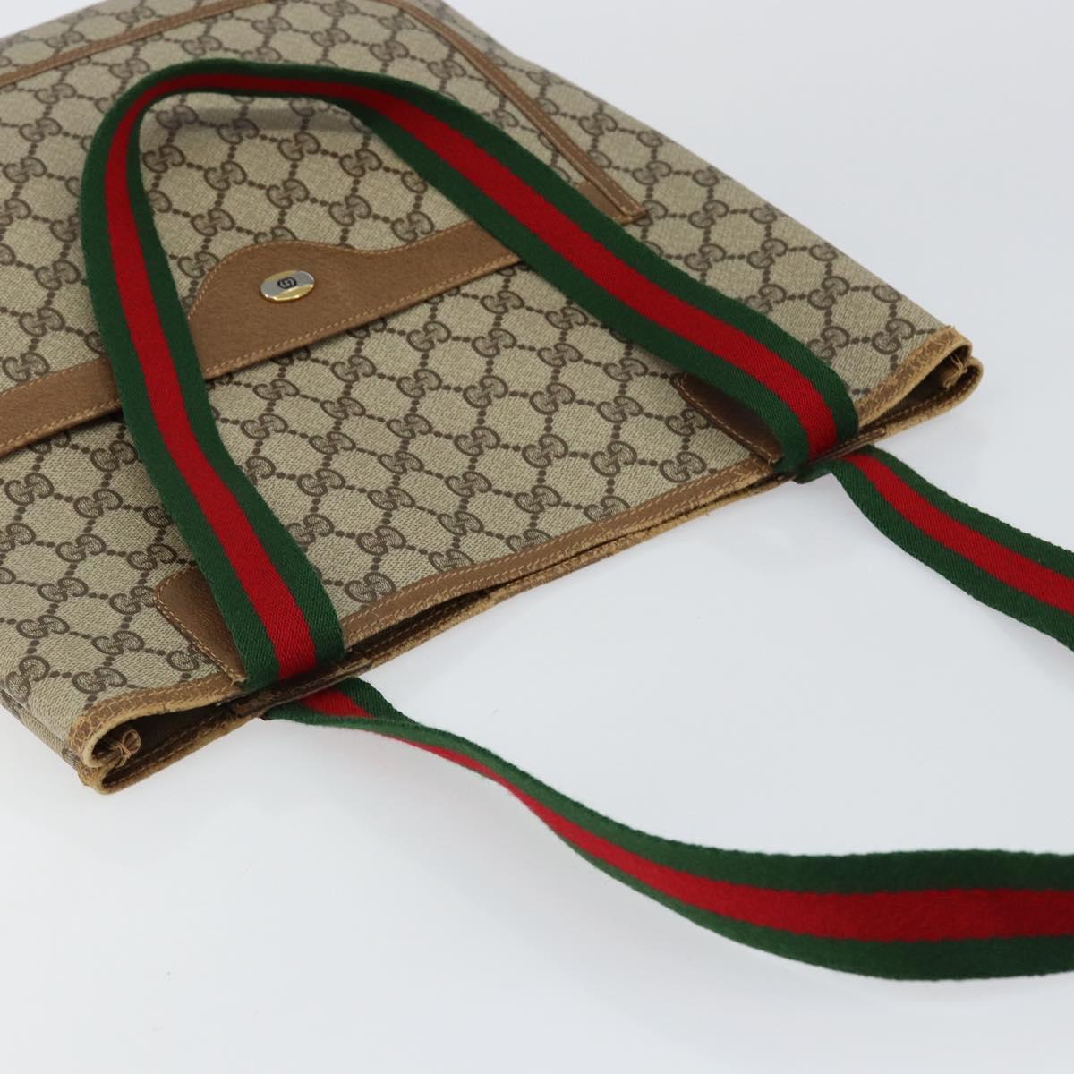 GUCCI GG Supreme Web Sherry Line Tote Bag PVC Beige 56 02 003 Auth ep11398