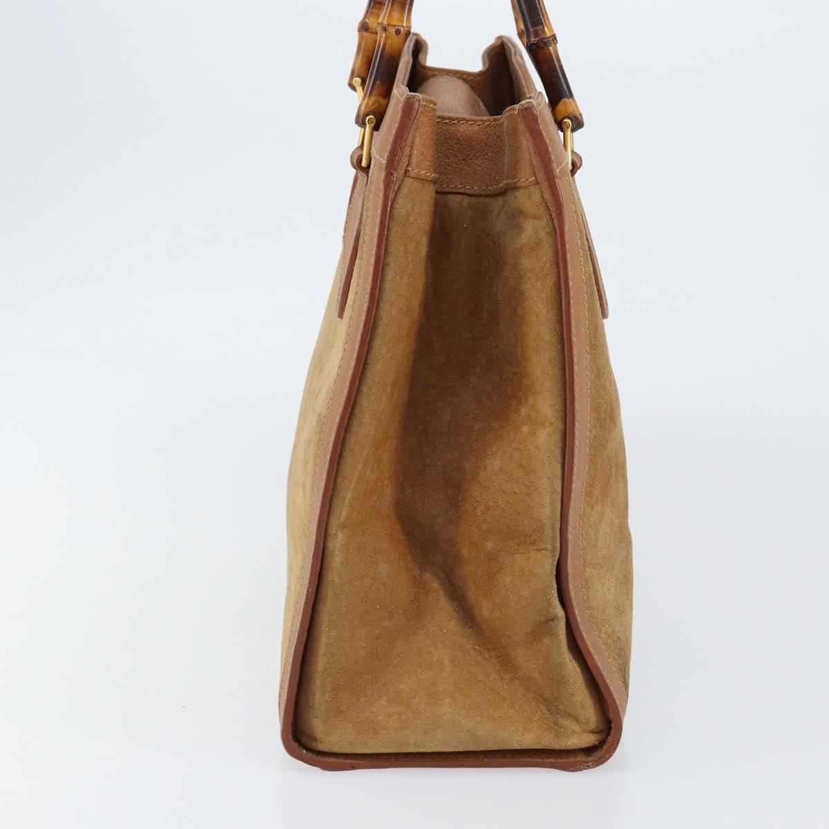 GUCCI Bamboo Hand Bag Suede Beige Gold 002 2058 0260 Auth ep11402