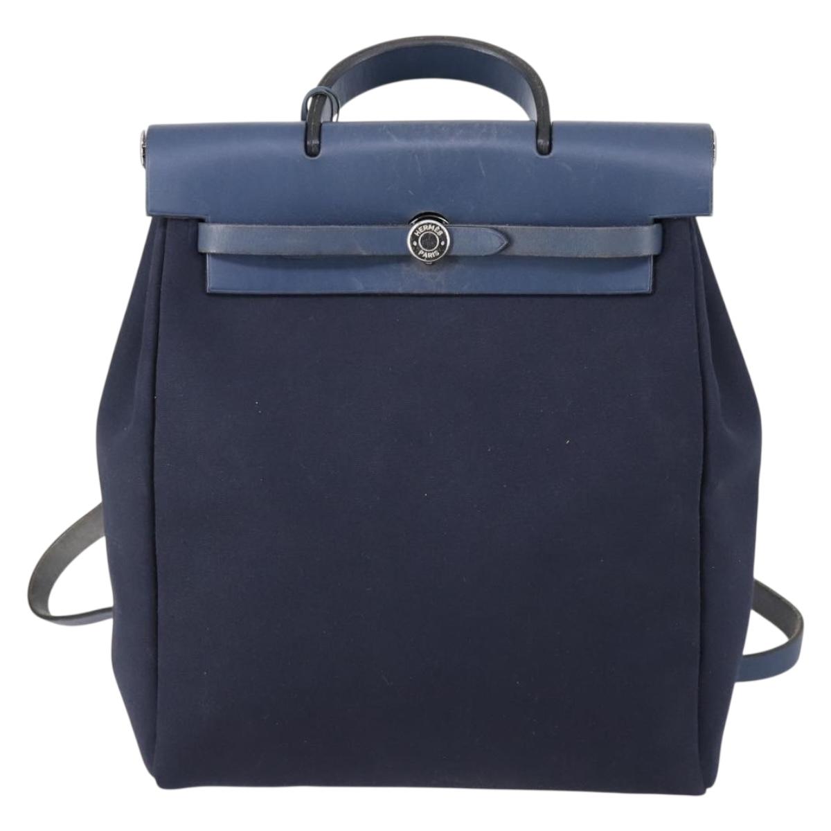 HERMES Herbag Backpack Canvas 2way Navy Auth ep11406