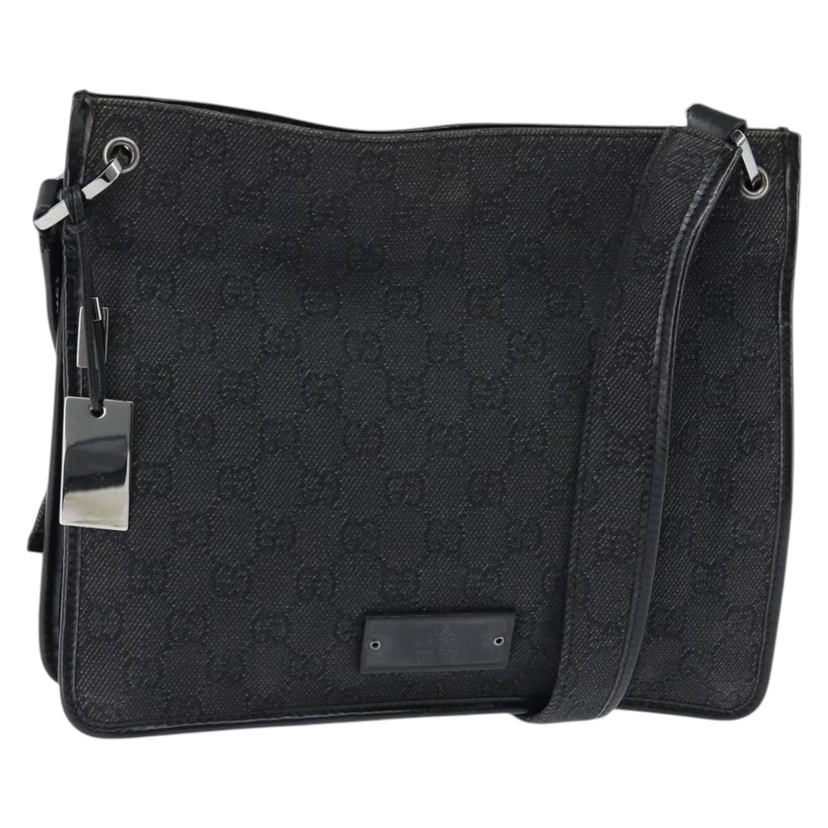 GUCCI GG Canvas Shoulder Bag Black Silver 91762 Auth ep11415