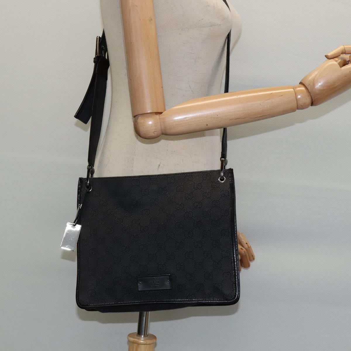 GUCCI GG Canvas Shoulder Bag Black Silver 91762 Auth ep11415