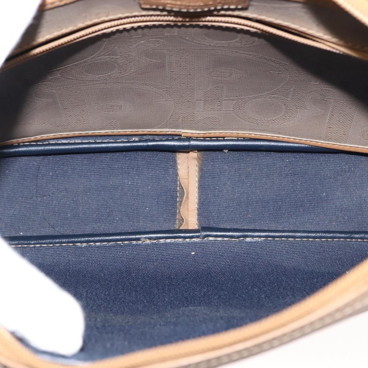 Christian Dior Trotter Canvas Shoulder Bag Beige Gold Auth ep11416