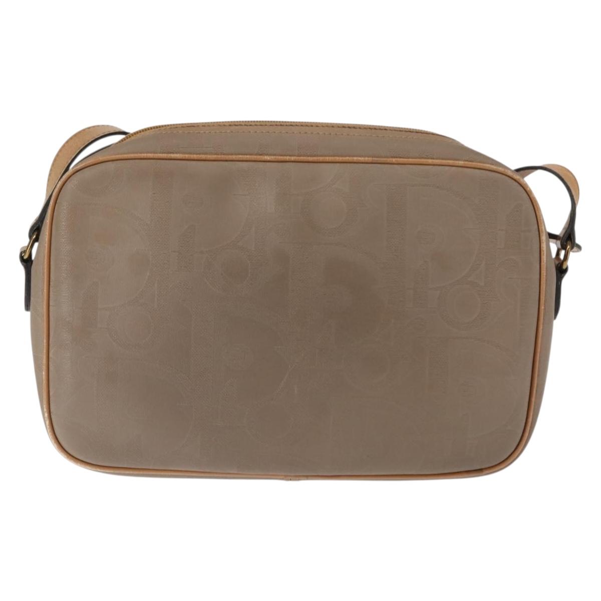 Christian Dior Trotter Canvas Shoulder Bag Beige Gold Auth ep11416