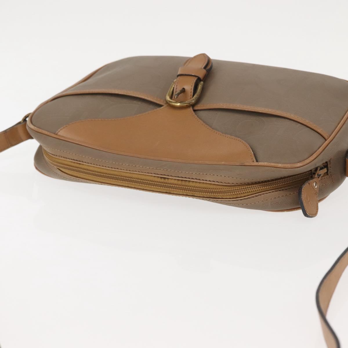 Christian Dior Trotter Canvas Shoulder Bag Beige Gold Auth ep11416