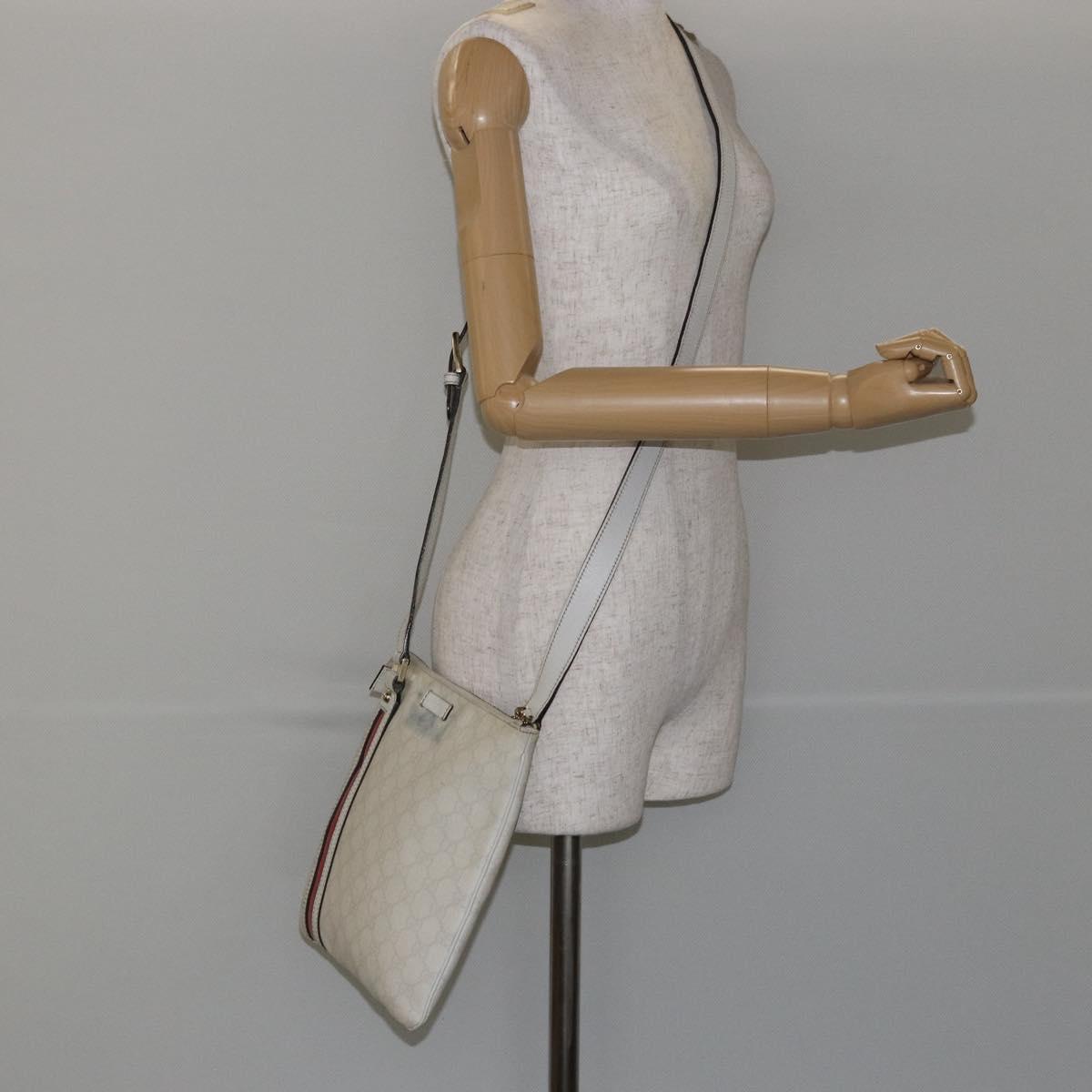 GUCCI GG Canvas Sherry Line Shoulder Bag PVC White Red Navy 153244 Auth ep11420