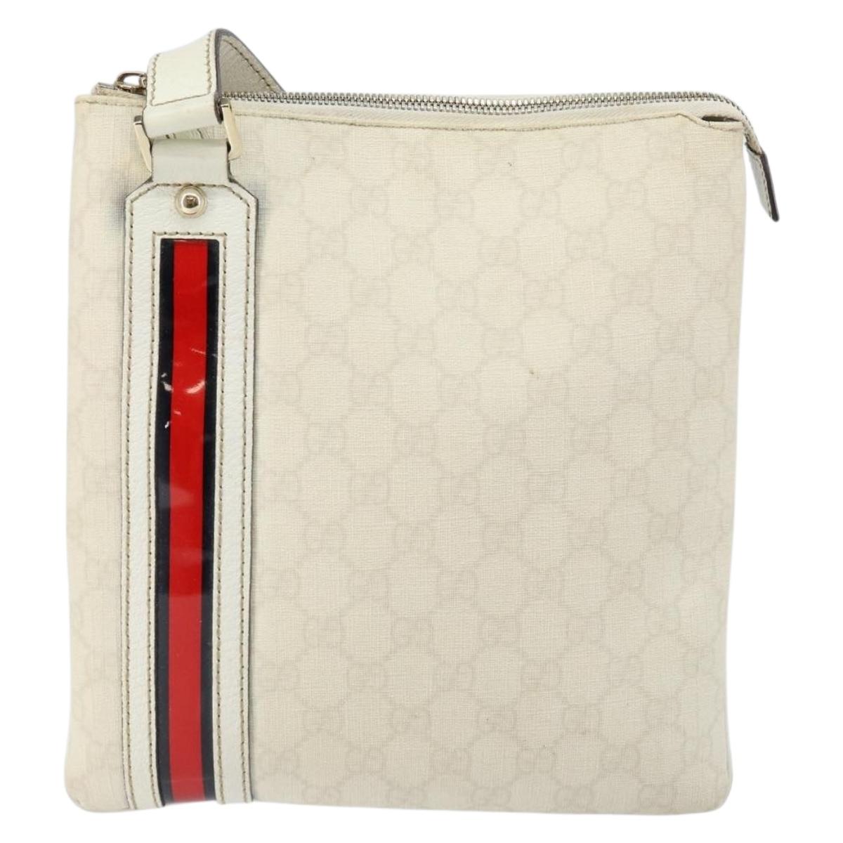 GUCCI GG Canvas Sherry Line Shoulder Bag PVC White Red Navy 153244 Auth ep11420