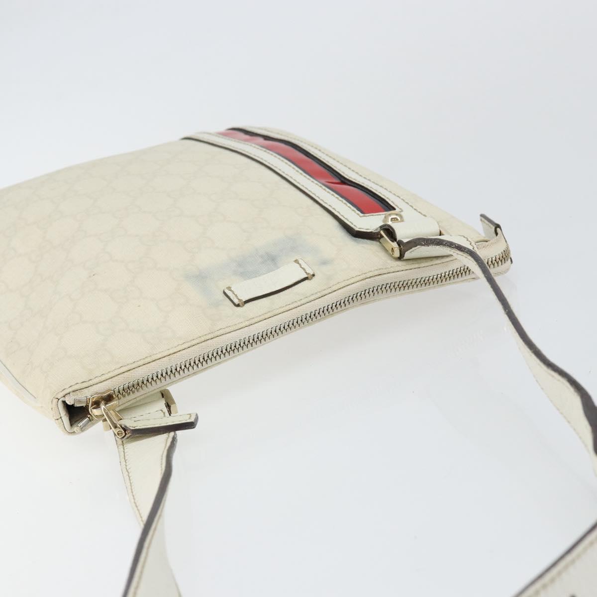 GUCCI GG Canvas Sherry Line Shoulder Bag PVC White Red Navy 153244 Auth ep11420