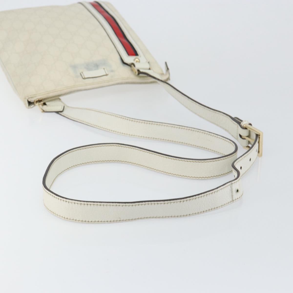 GUCCI GG Canvas Sherry Line Shoulder Bag PVC White Red Navy 153244 Auth ep11420
