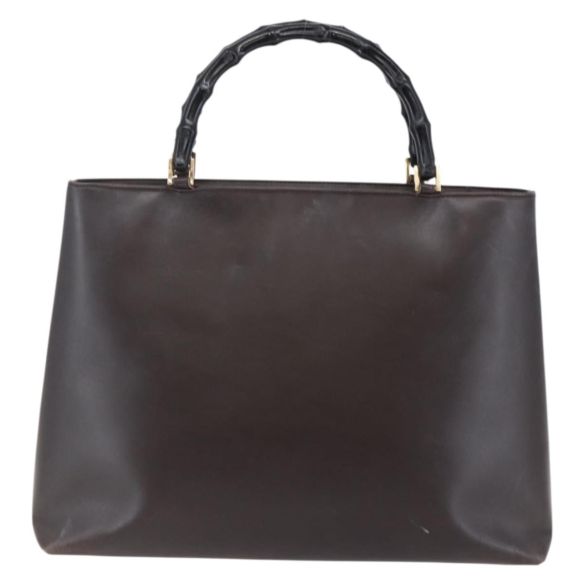 GUCCI Bamboo Hand Bag Leather Dark Brown Gold 002 1998 0507 Auth ep11424