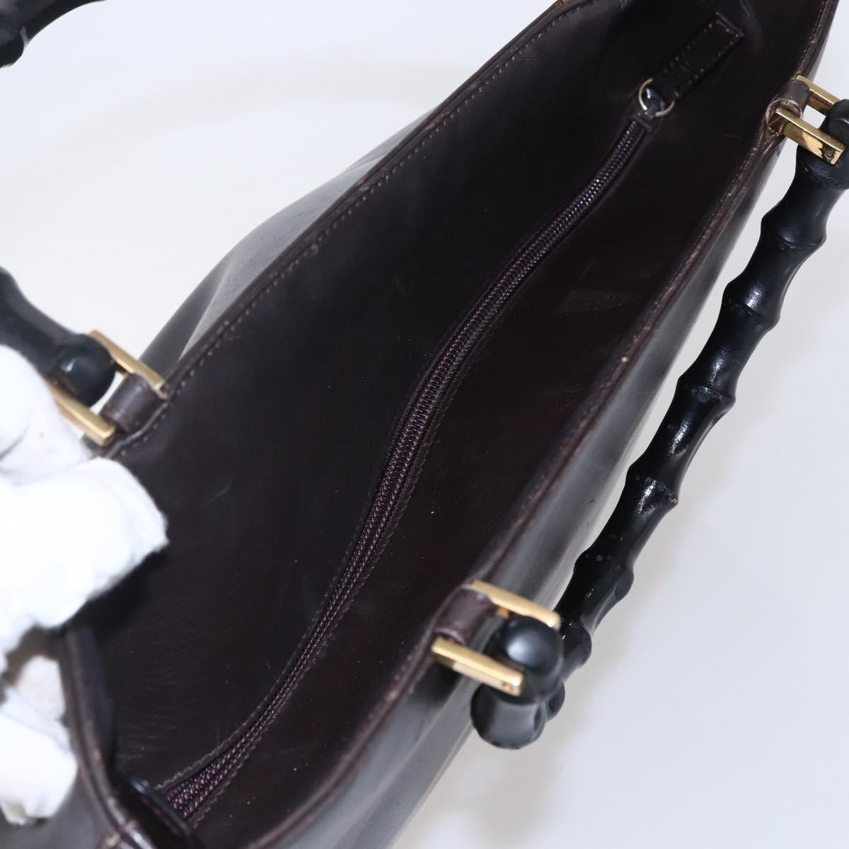 GUCCI Bamboo Hand Bag Leather Dark Brown Gold 002 1998 0507 Auth ep11424