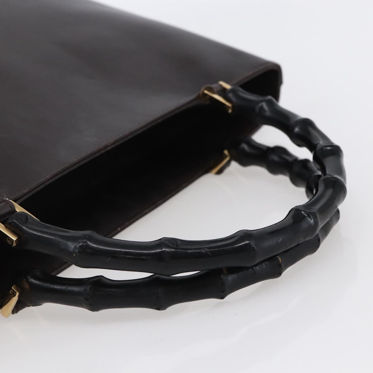 GUCCI Bamboo Hand Bag Leather Dark Brown Gold 002 1998 0507 Auth ep11424