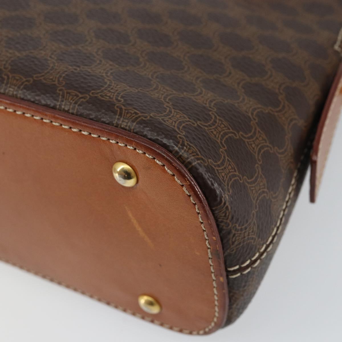 CELINE Macadam Canvas Hand Bag PVC Leather Brown Gold Auth ep11425