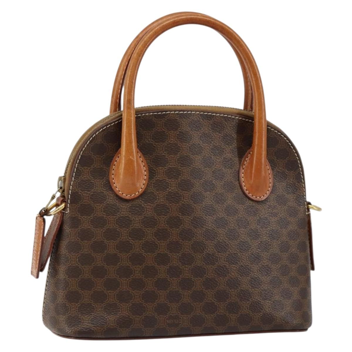 CELINE Macadam Canvas Hand Bag PVC Leather Brown Gold Auth ep11425