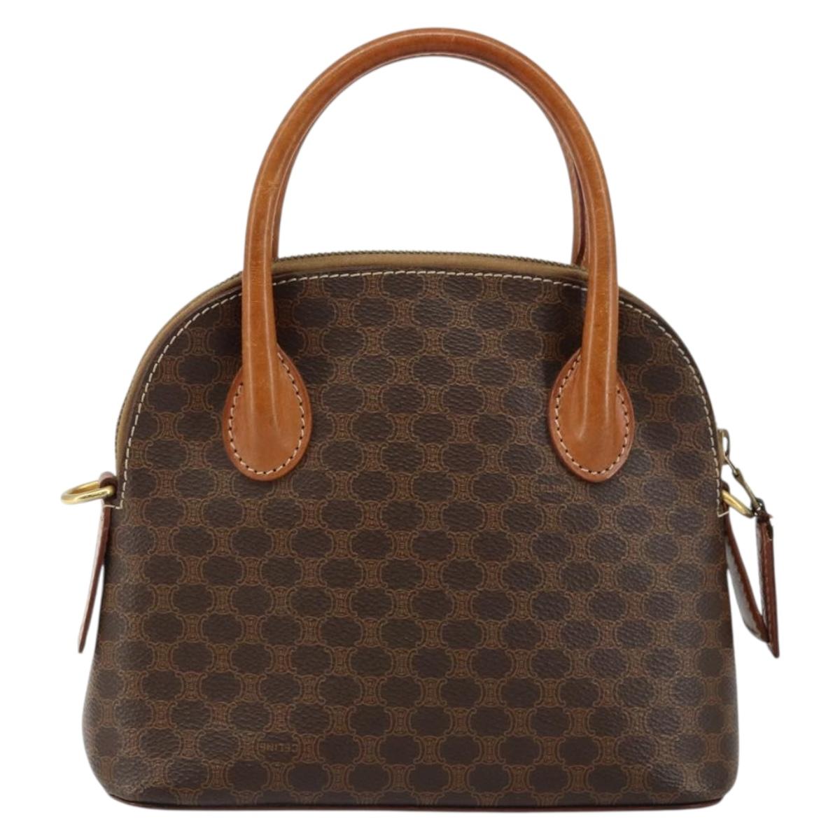 CELINE Macadam Canvas Hand Bag PVC Leather Brown Gold Auth ep11425