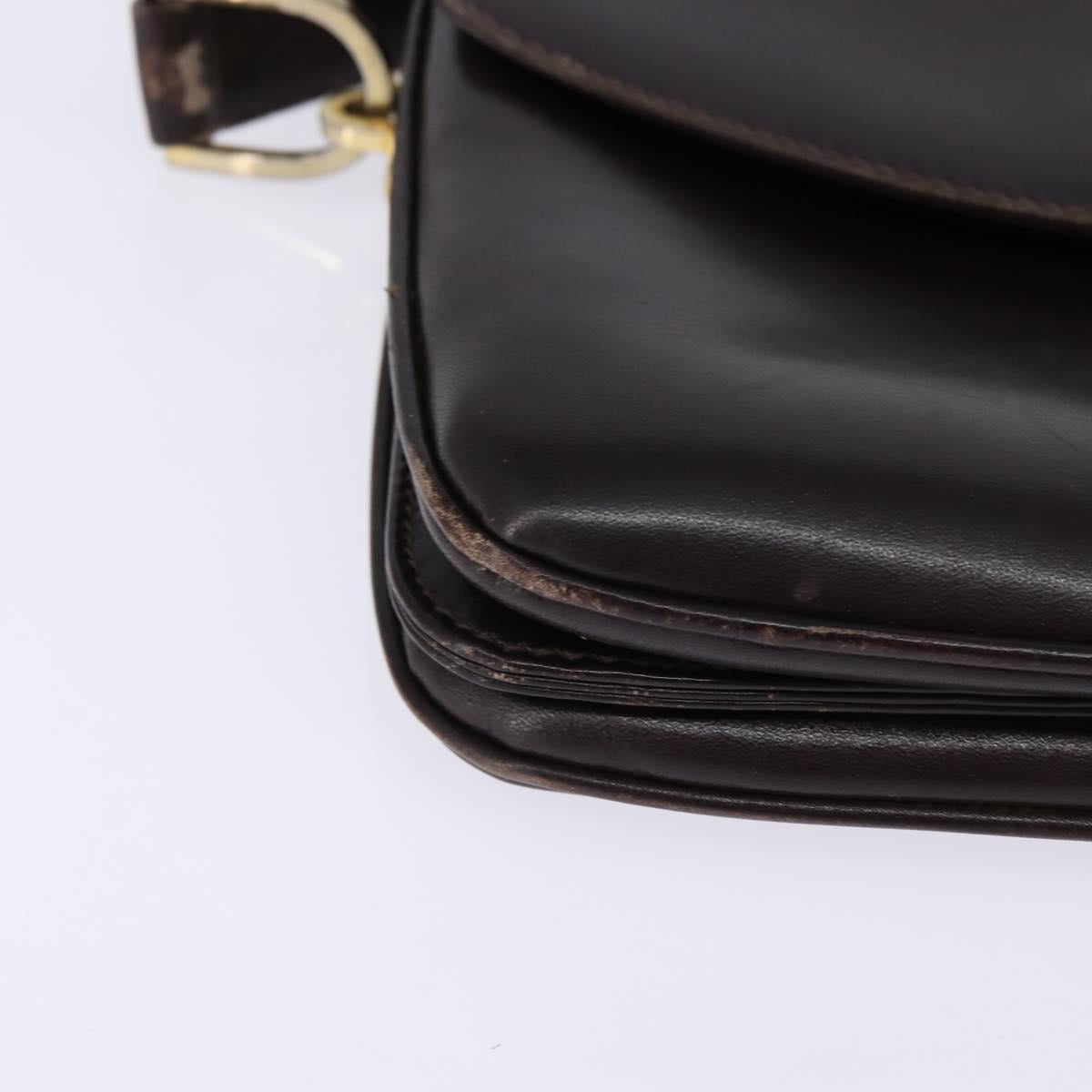 GUCCI Web Sherry Line Shoulder Bag Leather Dark Brown Gold Red Auth ep11429