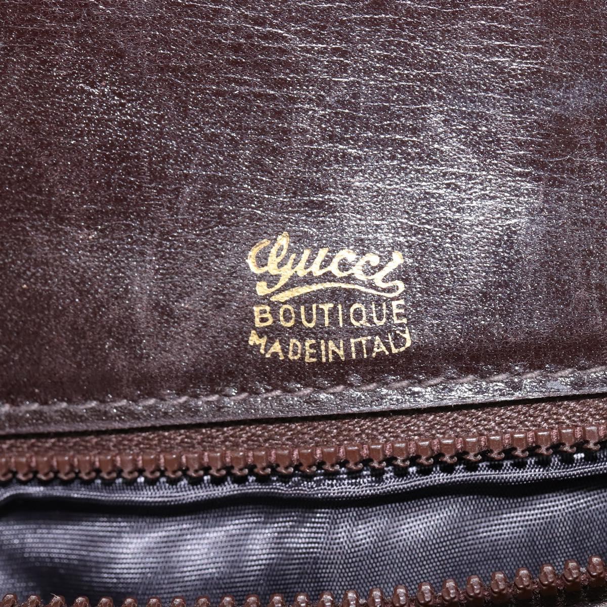 GUCCI Web Sherry Line Shoulder Bag Leather Dark Brown Gold Red Auth ep11429