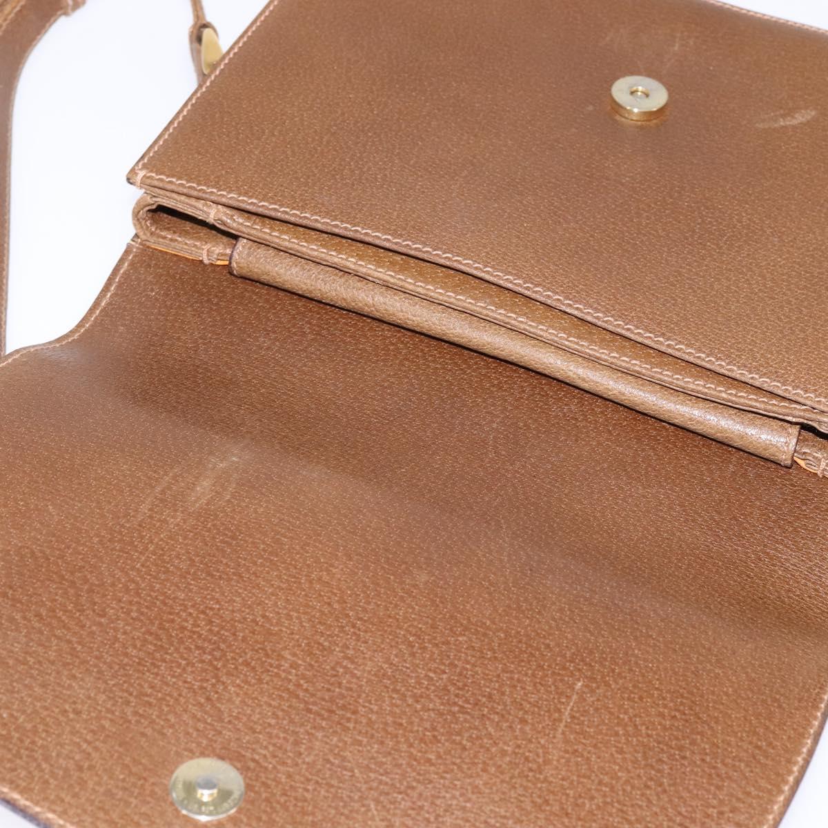 GUCCI Shoulder Bag Leather Gold Brown Auth ep11437
