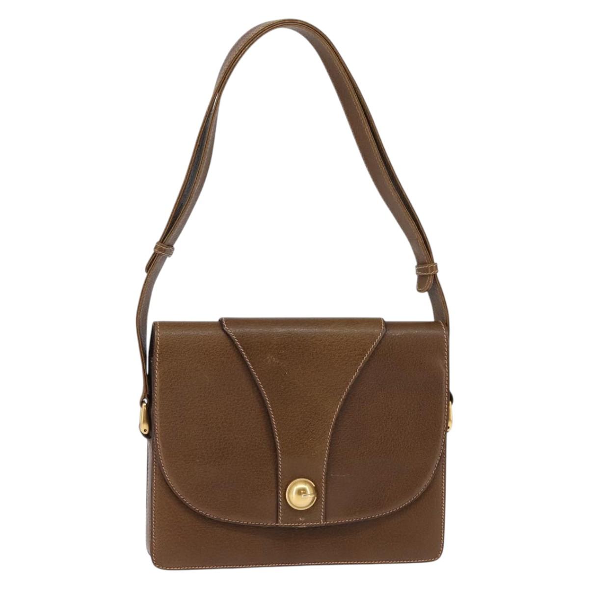 GUCCI Shoulder Bag Leather Gold Brown Auth ep11437