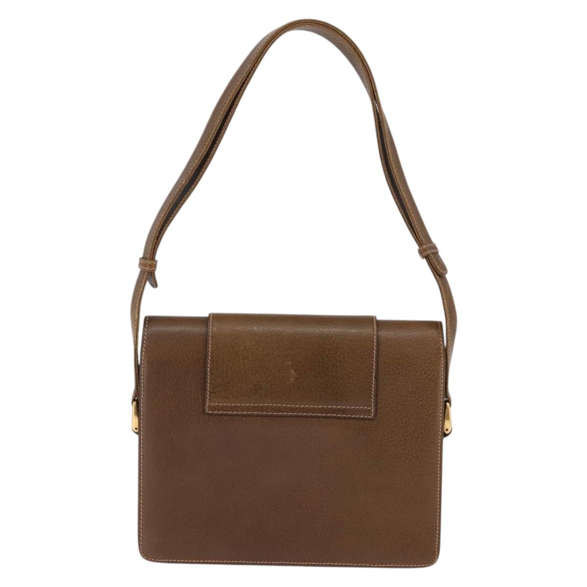 GUCCI Shoulder Bag Leather Gold Brown Auth ep11437