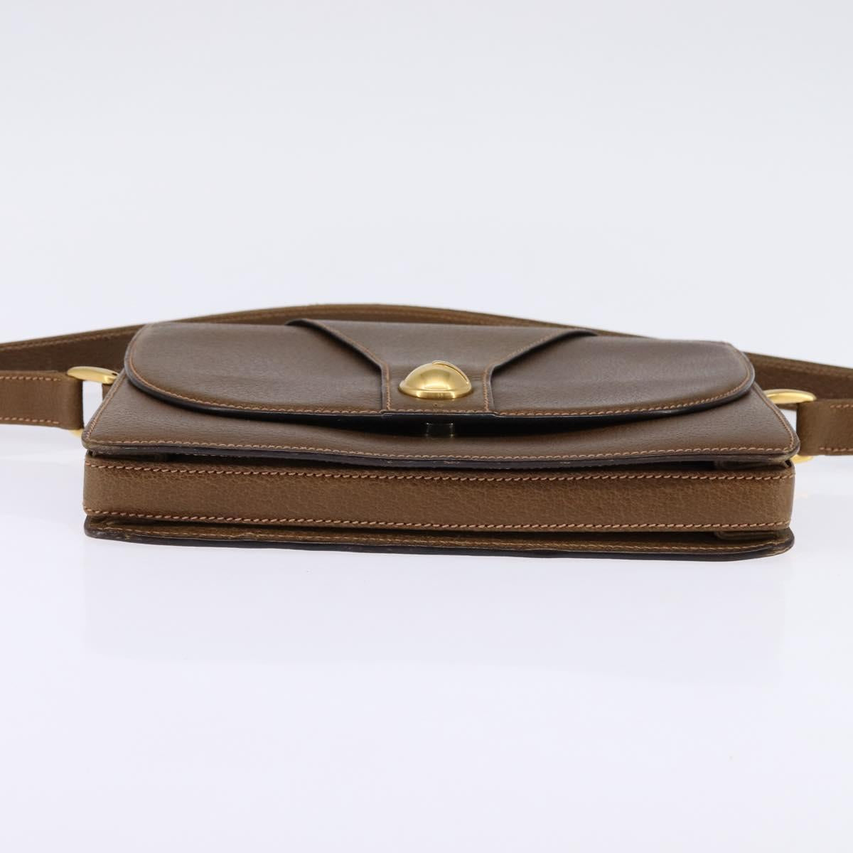 GUCCI Shoulder Bag Leather Gold Brown Auth ep11437
