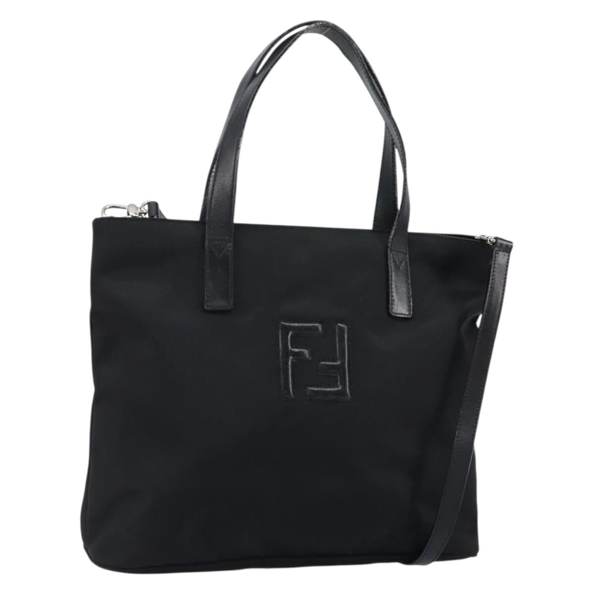 FENDI Hand Bag Nylon 2way Black Silver Auth ep11442