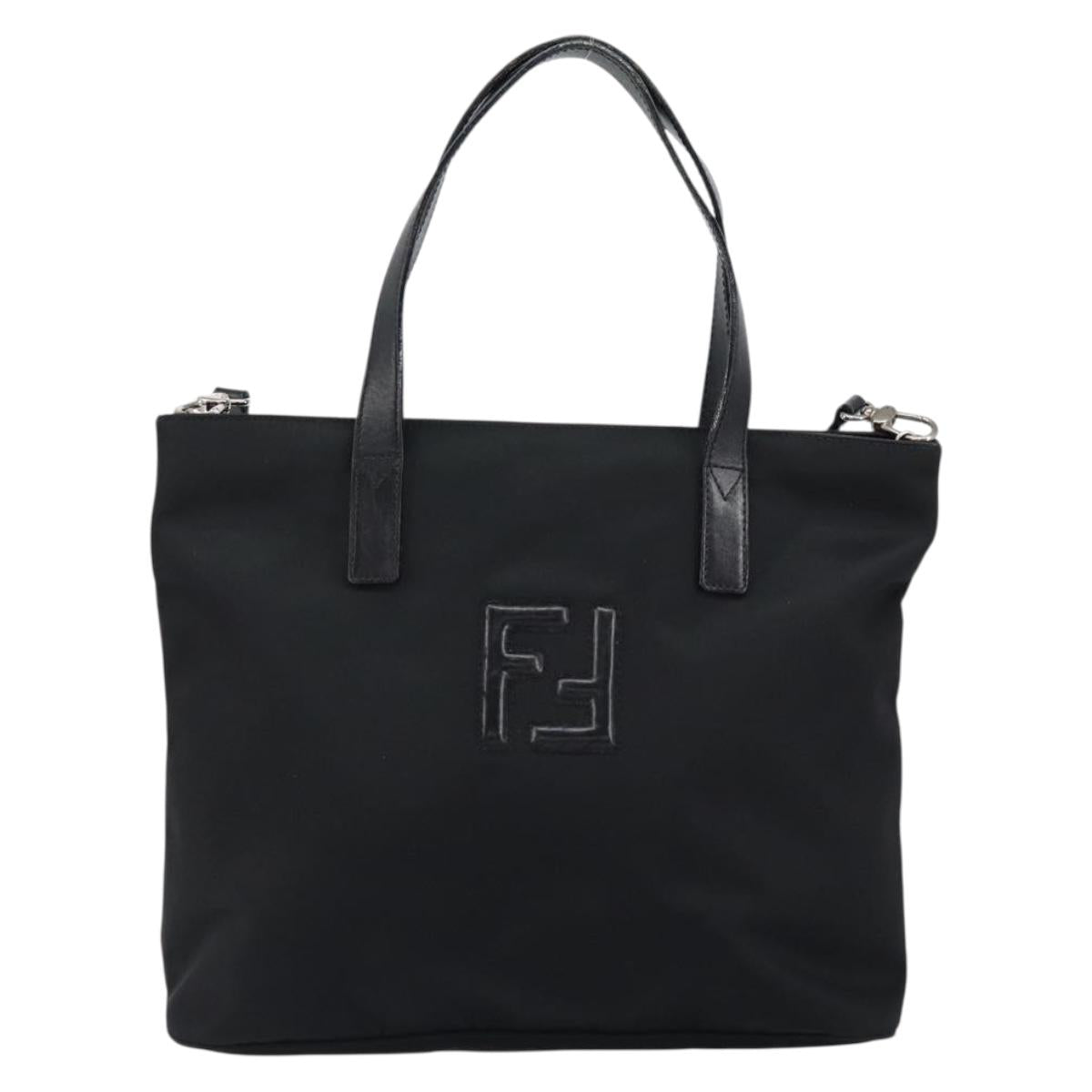 FENDI Hand Bag Nylon 2way Black Silver Auth ep11442