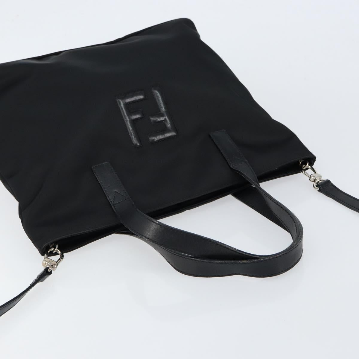 FENDI Hand Bag Nylon 2way Black Silver Auth ep11442
