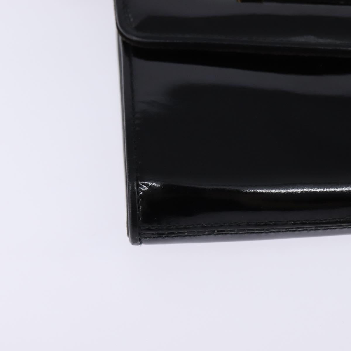 GUCCI Shoulder Bag Enamel Black Gold Auth ep11444